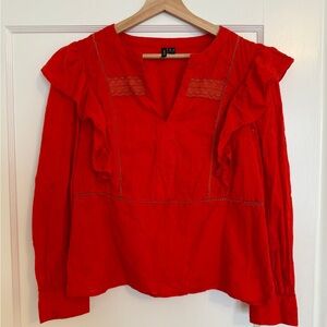 Vero Moda Bold Red Blouse with Ruffle Details